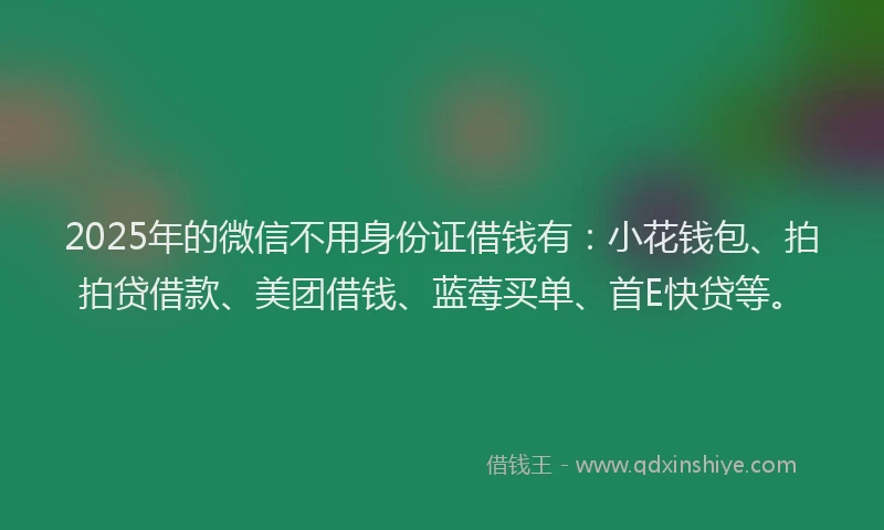 2025年的微信不用身份证借钱有：小花钱包、拍拍贷借款、美团借钱、蓝莓买单、首E快贷等。