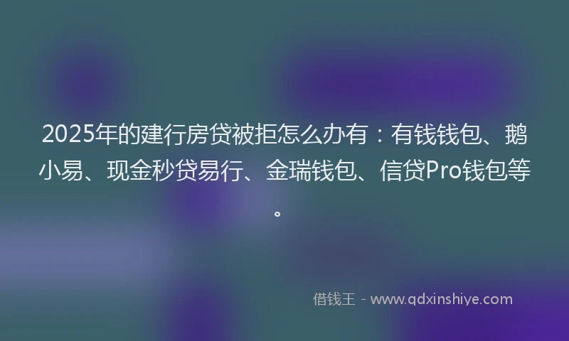 2025年的建行房贷被拒怎么办有：有钱钱包、鹅小易、现金秒贷易行、金瑞钱包、信贷Pro钱包等。