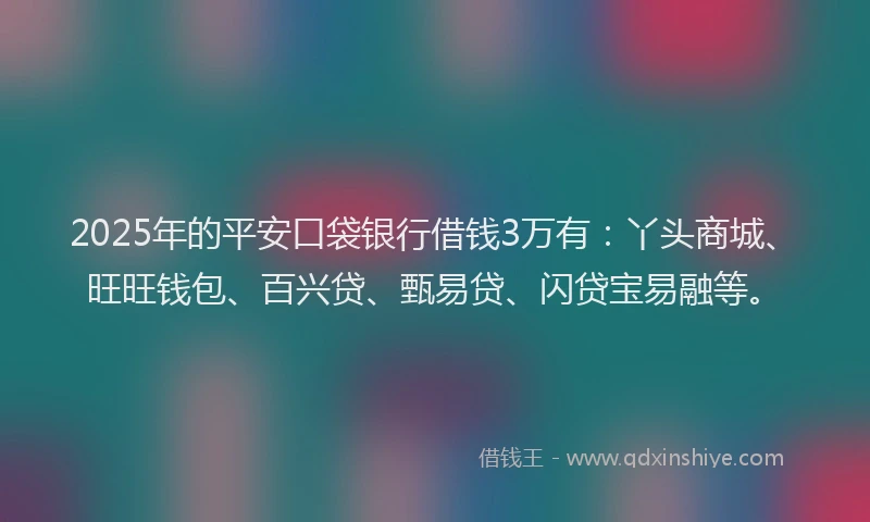 2025年的平安口袋银行借钱3万有：丫头商城、旺旺钱包、百兴贷、甄易贷、闪贷宝易融等。