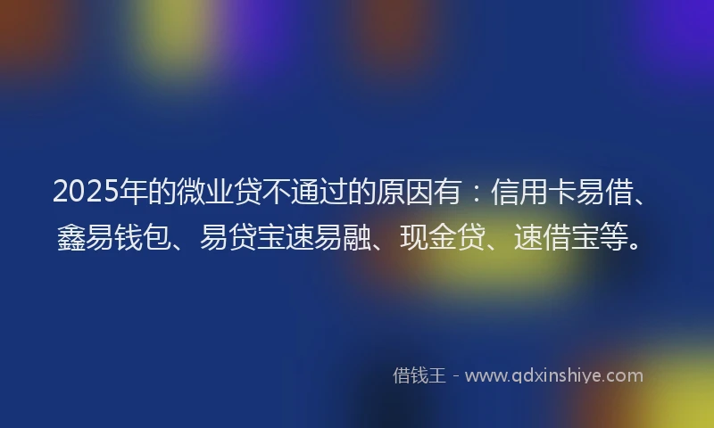 2025年的微业贷不通过的原因有：信用卡易借、鑫易钱包、易贷宝速易融、现金贷、速借宝等。