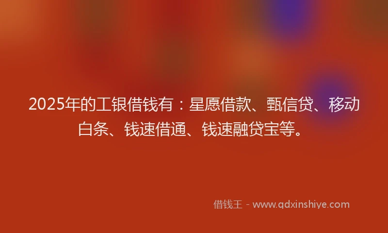 2025年的工银借钱有：星愿借款、甄信贷、移动白条、钱速借通、钱速融贷宝等。