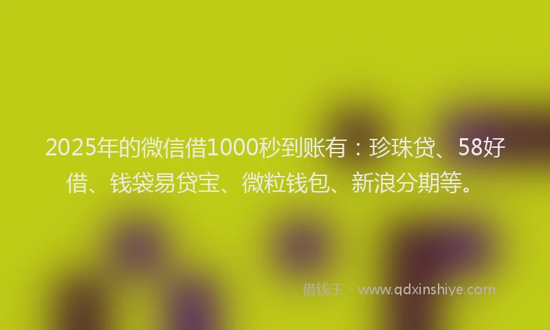 2025年的微信借1000秒到账有：珍珠贷、58好借、钱袋易贷宝、微粒钱包、新浪分期等。