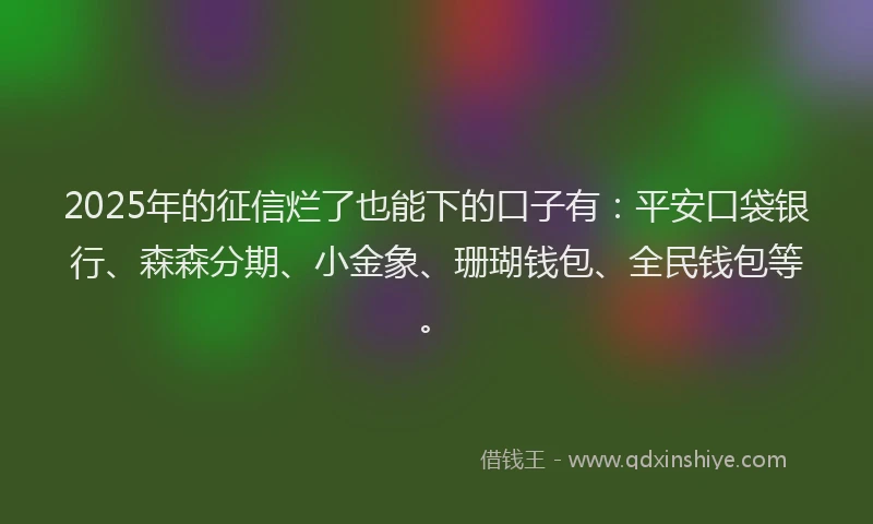 2025年的征信烂了也能下的口子有：平安口袋银行、森森分期、小金象、珊瑚钱包、全民钱包等。