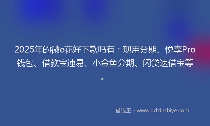 2025年的微e花好下款吗有：现用分期、悦享Pro钱包、借款宝速易、小金鱼分期、闪贷速借宝等。