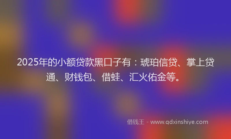 2025年的小额贷款黑口子有：琥珀信贷、掌上贷通、财钱包、借蛙、汇火佑金等。