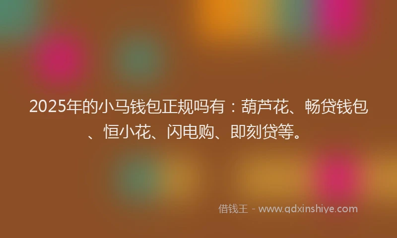 2025年的小马钱包正规吗有：葫芦花、畅贷钱包、恒小花、闪电购、即刻贷等。