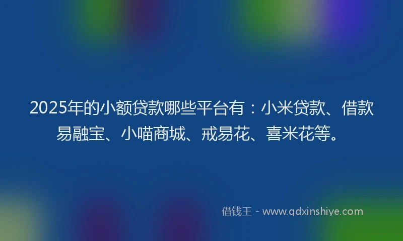 2025年的小额贷款哪些平台有：小米贷款、借款易融宝、小喵商城、戒易花、喜米花等。