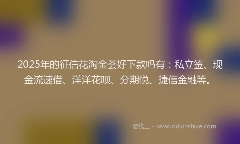 2025年的征信花淘金荟好下款吗有：私立签、现金流速借、洋洋花呗、分期悦、捷信金融等。