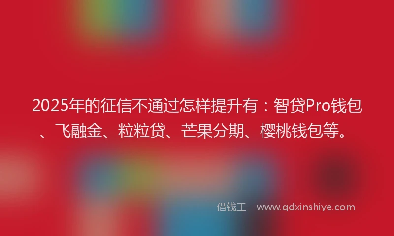 2025年的征信不通过怎样提升有：智贷Pro钱包、飞融金、粒粒贷、芒果分期、樱桃钱包等。