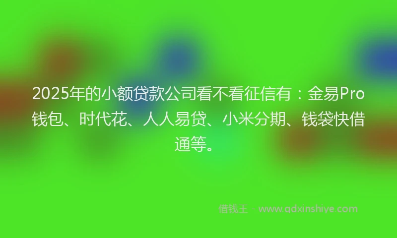 2025年的小额贷款公司看不看征信有：金易Pro钱包、时代花、人人易贷、小米分期、钱袋快借通等。