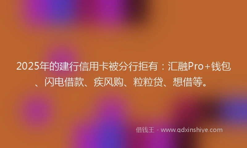 2025年的建行信用卡被分行拒有：汇融Pro+钱包、闪电借款、疾风购、粒粒贷、想借等。