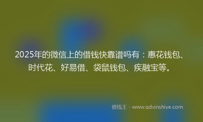 2025年的微信上的借钱快靠谱吗有：惠花钱包、时代花、好易借、袋鼠钱包、疾融宝等。