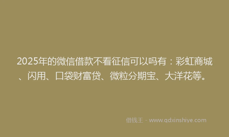 2025年的微信借款不看征信可以吗有：彩虹商城、闪用、口袋财富贷、微粒分期宝、大洋花等。