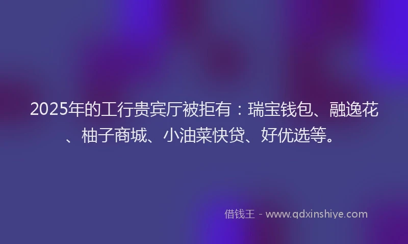 2025年的工行贵宾厅被拒有：瑞宝钱包、融逸花、柚子商城、小油菜快贷、好优选等。