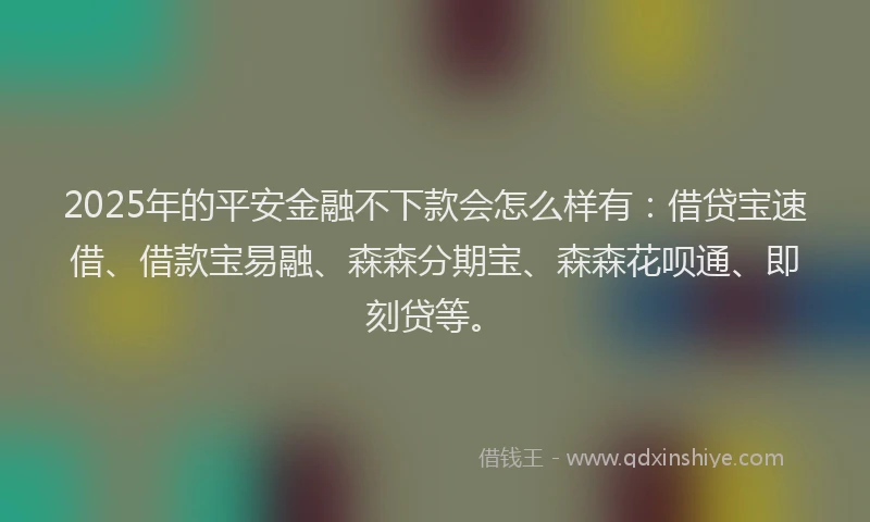 2025年的平安金融不下款会怎么样有：借贷宝速借、借款宝易融、森森分期宝、森森花呗通、即刻贷等。