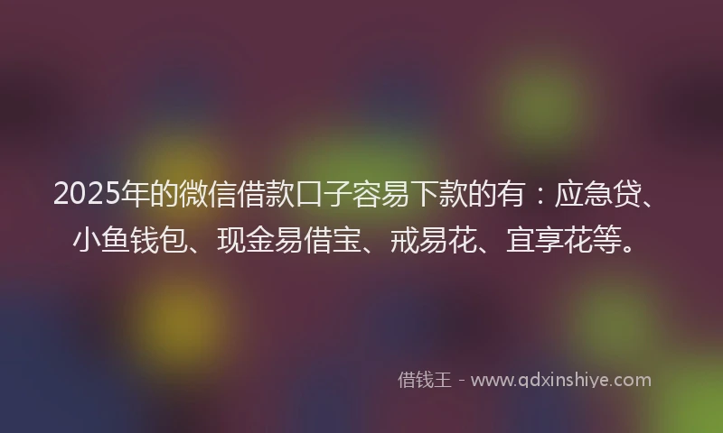 2025年的微信借款口子容易下款的有：应急贷、小鱼钱包、现金易借宝、戒易花、宜享花等。