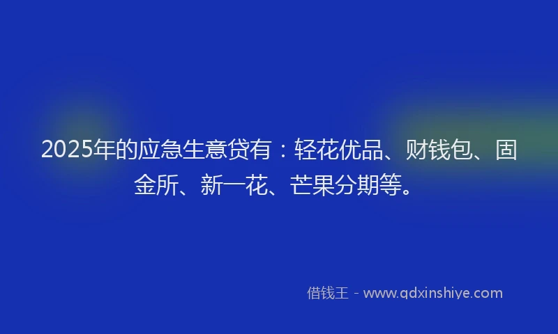 2025年的应急生意贷有：轻花优品、财钱包、固金所、新一花、芒果分期等。