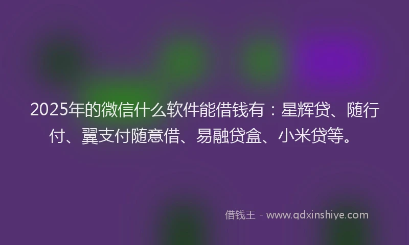 2025年的微信什么软件能借钱有：星辉贷、随行付、翼支付随意借、易融贷盒、小米贷等。