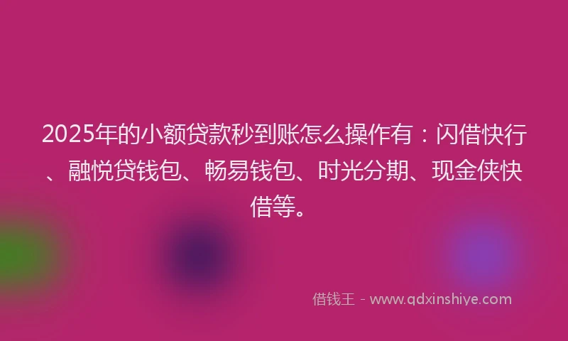 2025年的小额贷款秒到账怎么操作有：闪借快行、融悦贷钱包、畅易钱包、时光分期、现金侠快借等。