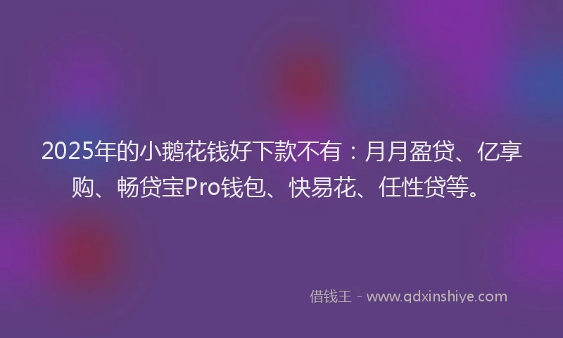 2025年的小鹅花钱好下款不有：月月盈贷、亿享购、畅贷宝Pro钱包、快易花、任性贷等。
