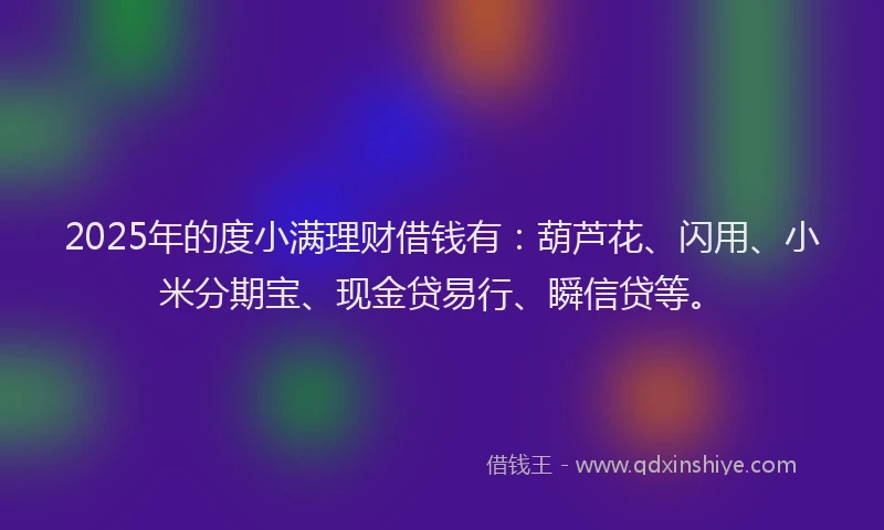 2025年的度小满理财借钱有：葫芦花、闪用、小米分期宝、现金贷易行、瞬信贷等。