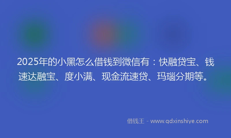 2025年的小黑怎么借钱到微信有：快融贷宝、钱速达融宝、度小满、现金流速贷、玛瑙分期等。