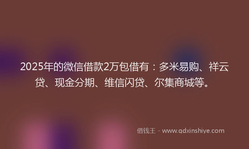 2025年的微信借款2万包借有：多米易购、祥云贷、现金分期、维信闪贷、尔集商城等。
