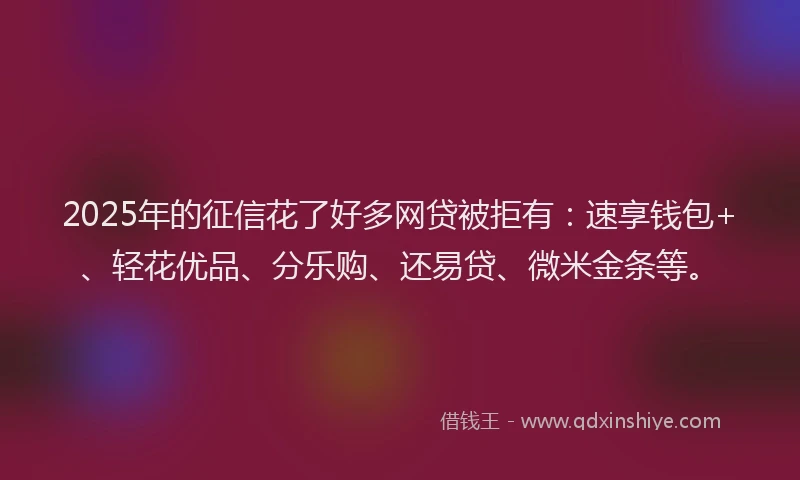 2025年的征信花了好多网贷被拒有：速享钱包+、轻花优品、分乐购、还易贷、微米金条等。
