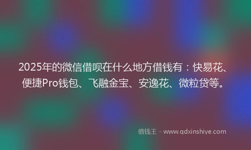 2025年的微信借呗在什么地方借钱有：快易花、便捷Pro钱包、飞融金宝、安逸花、微粒贷等。