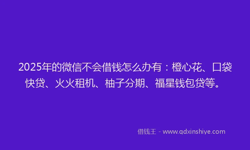 2025年的微信不会借钱怎么办有：橙心花、口袋快贷、火火租机、柚子分期、福星钱包贷等。