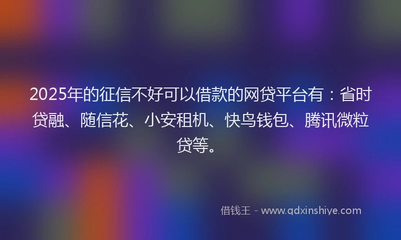 2025年的征信不好可以借款的网贷平台有：省时贷融、随信花、小安租机、快鸟钱包、腾讯微粒贷等。
