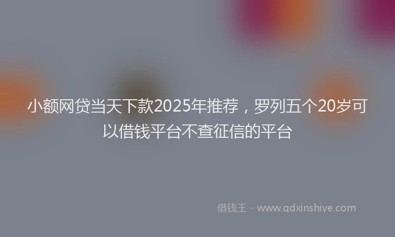 小额网贷当天下款2025年推荐，罗列五个20岁可以借钱平台不查征信的平台