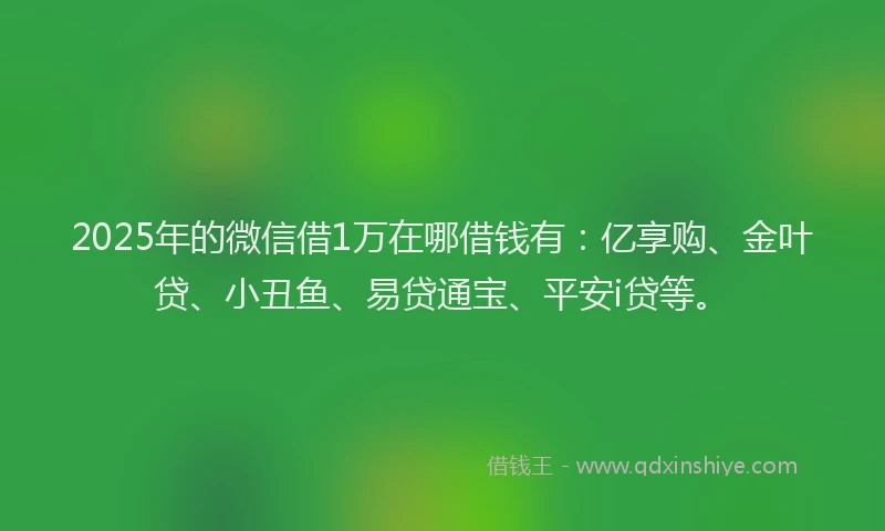 2025年的微信借1万在哪借钱有：亿享购、金叶贷、小丑鱼、易贷通宝、平安i贷等。