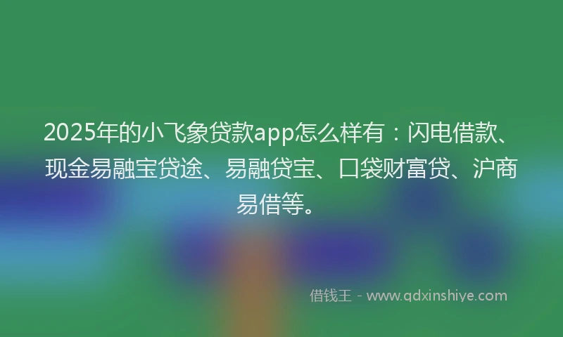 2025年的小飞象贷款app怎么样有：闪电借款、现金易融宝贷途、易融贷宝、口袋财富贷、沪商易借等。