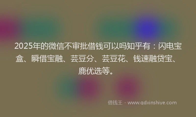 2025年的微信不审批借钱可以吗知乎有：闪电宝盒、瞬借宝融、芸豆分、芸豆花、钱速融贷宝、鹿优选等。