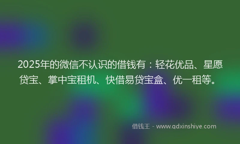 2025年的微信不认识的借钱有：轻花优品、星愿贷宝、掌中宝租机、快借易贷宝盒、优一租等。