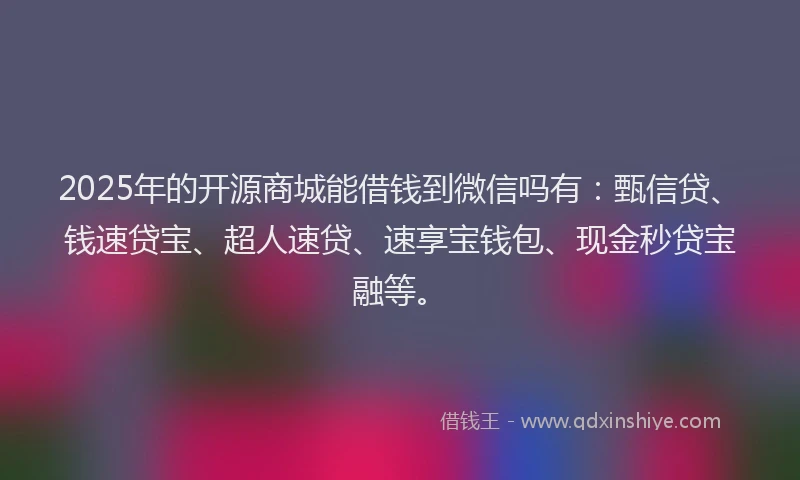 2025年的开源商城能借钱到微信吗有：甄信贷、钱速贷宝、超人速贷、速享宝钱包、现金秒贷宝融等。