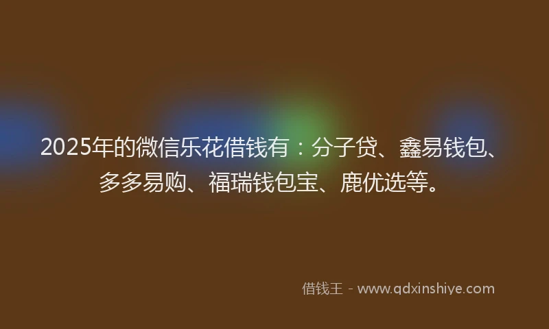2025年的微信乐花借钱有：分子贷、鑫易钱包、多多易购、福瑞钱包宝、鹿优选等。