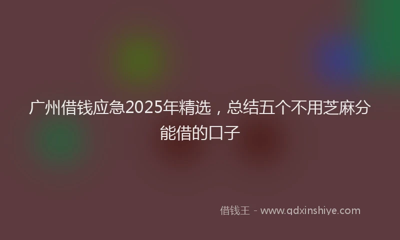 广州借钱应急2025年精选，总结五个不用芝麻分能借的口子