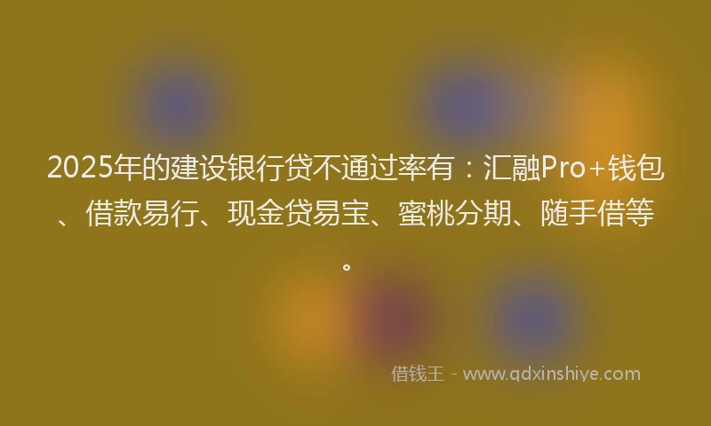 2025年的建设银行贷不通过率有：汇融Pro+钱包、借款易行、现金贷易宝、蜜桃分期、随手借等。