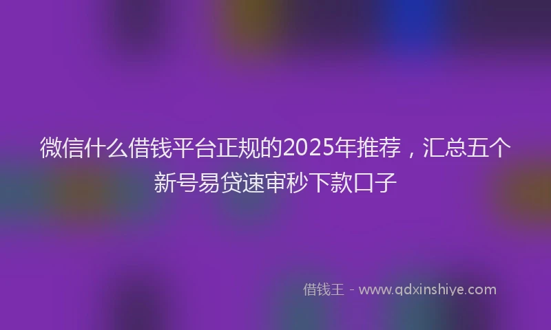 微信什么借钱平台正规的2025年推荐，汇总五个新号易贷速审秒下款口子