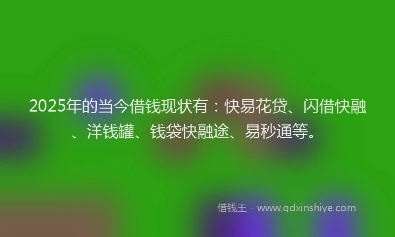 2025年的当今借钱现状有：快易花贷、闪借快融、洋钱罐、钱袋快融途、易秒通等。