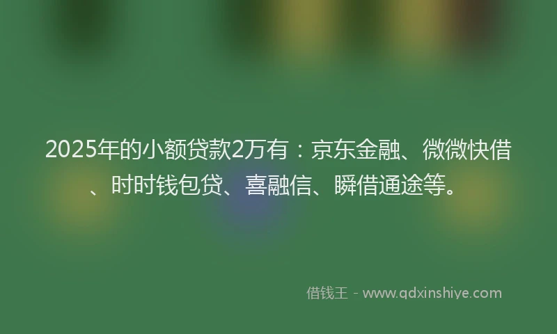 2025年的小额贷款2万有：京东金融、微微快借、时时钱包贷、喜融信、瞬借通途等。
