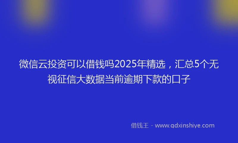 微信云投资可以借钱吗2025年精选，汇总5个无视征信大数据当前逾期下款的口子
