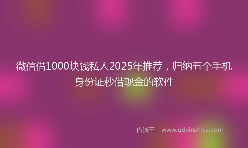 微信借1000块钱私人2025年推荐，归纳五个手机身份证秒借现金的软件