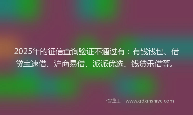 2025年的征信查询验证不通过有：有钱钱包、借贷宝速借、沪商易借、派派优选、钱贷乐借等。