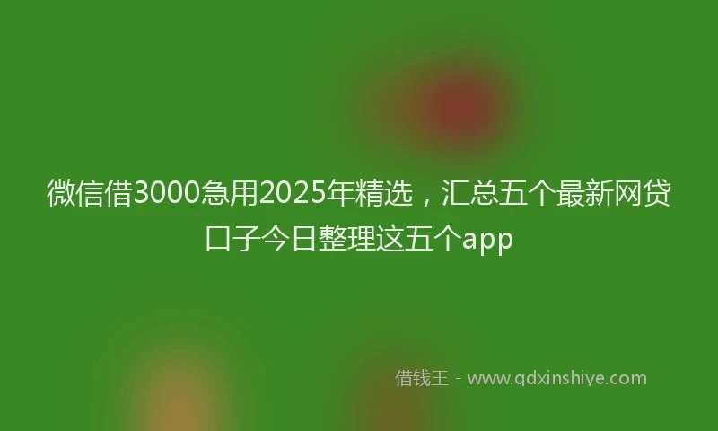 微信借3000急用2025年精选，汇总五个最新网贷口子今日整理这五个app