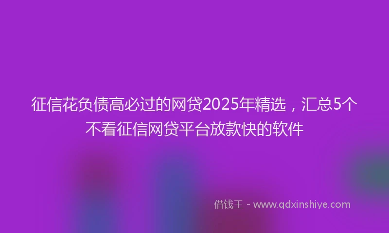 征信花负债高必过的网贷2025年精选，汇总5个不看征信网贷平台放款快的软件