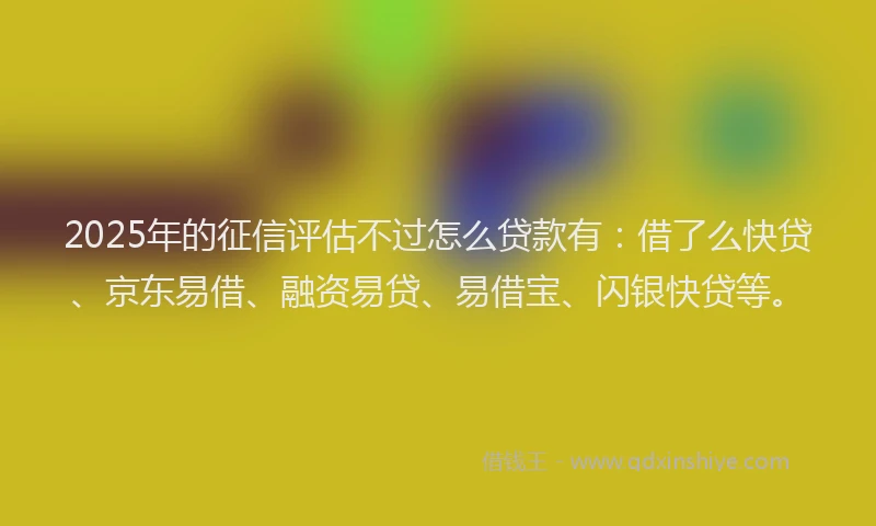 2025年的征信评估不过怎么贷款有：借了么快贷、京东易借、融资易贷、易借宝、闪银快贷等。