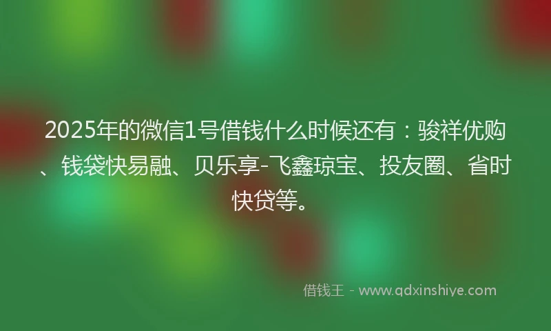 2025年的微信1号借钱什么时候还有：骏祥优购、钱袋快易融、贝乐享-飞鑫琼宝、投友圈、省时快贷等。